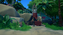 The Shrine of Plunder Outpost is hidden behind the Equipment Shop, at the shore.