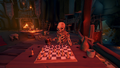 Players can sit across from a skeleton playing chess.