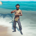The right side of the chest and arm feature snake scales; the left hand sleeve features a full snake. The snake's tail on the left hand can be seen during some actions if the player is not wearing gloves or a hook.