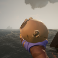 The skull in hand, facing away from the player.