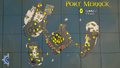 Detailed map of Port Merrick which shows all supply barrel/crate locations, including the tunnel to Athena's Fortune Hideout.